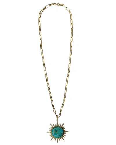 Pam Eisner Designs Turquoise Sunburst Thick Necklace In Gold