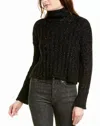 Pam & Gela Sweater Side Slit Turtleneck Wool Blend Metallic In Black In Black