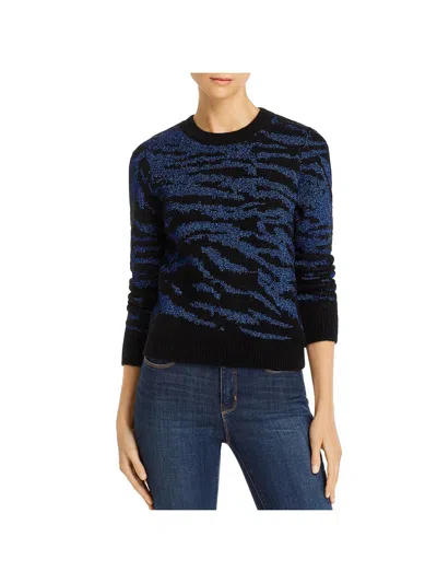 Pam & Gela Womens Metallic Tiger Print Sweater In Blue