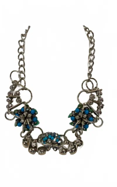 Pam Hiran Howlite Rodium Ripple Necklace In Turqoise In Multi