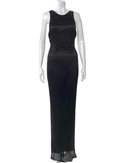 Pre-owned Pamela Dennis Silk Long Dress In Black