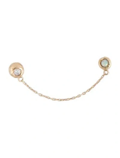 Pre-owned Pamela Love 14k Diamond & Synthetic Opal Chain Drop Single Earring In Metallic