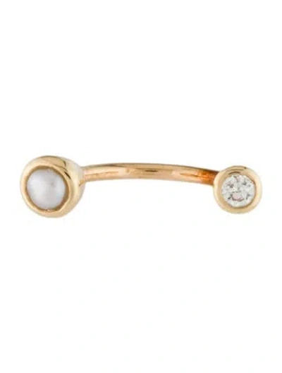 Pre-owned Pamela Love 14k Pearl & Diamond Gravitation Hook Single Earring In Multi