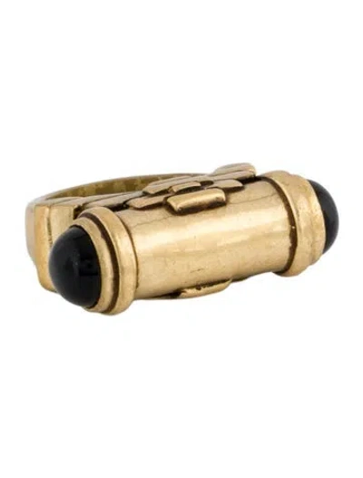 Pre-owned Pamela Love Black Stone Tribal Cylinder Ring In Multi