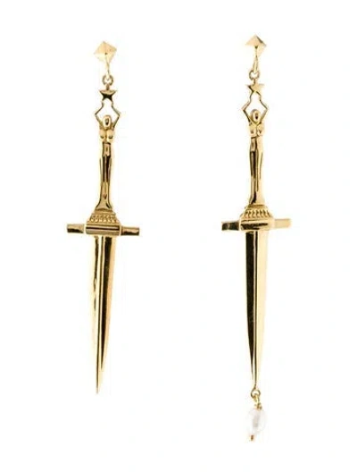 Pre-owned Pamela Love Dyed Cultured Pearls Dagger Drop Earrings In Multi