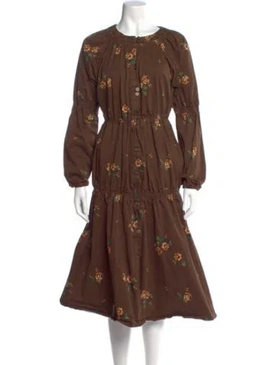 Pre-owned Pamela Love Floral Print Midi Length Dress In Brown