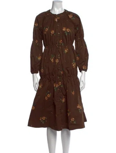 Pre-owned Pamela Love Floral Print Midi Length Dress In Brown