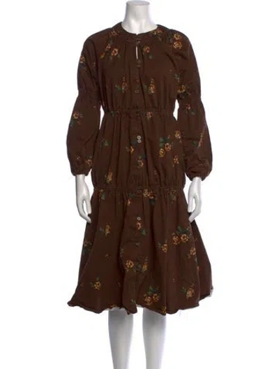 Pre-owned Pamela Love Floral Print Midi Length Dress In Brown