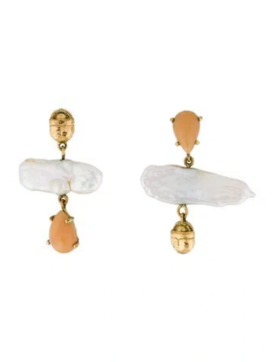 Pre-owned Pamela Love Pearl & Stone Biwa Drop Earrings In Multi