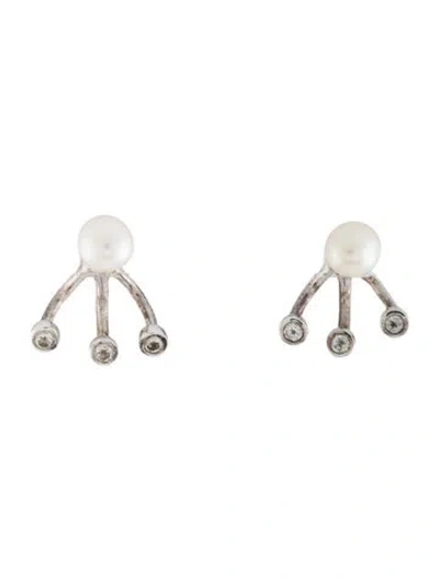 Pre-owned Pamela Love Pearl & Topaz Love Triple Gravitation Earrings In Multicolor