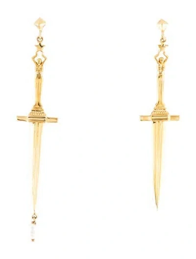 Pre-owned Pamela Love Pearl Dagger Drop Earrings In White