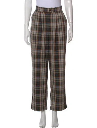 Pre-owned Pamela Love Plaid Print Wide Leg Pants In Brown
