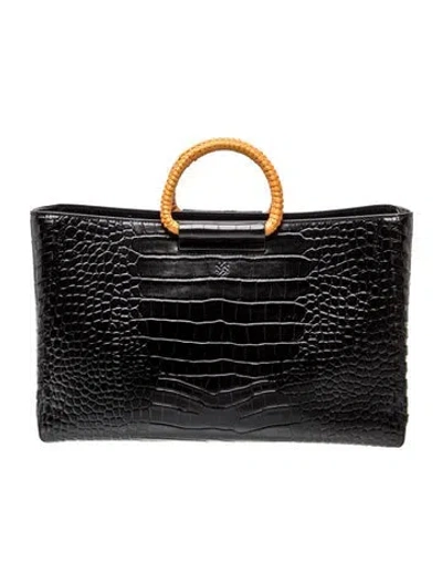 Pre-owned Pamela Munson Embossed Leather Weekender Bag In Black