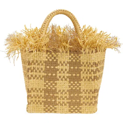 Pamela Munson Mini Check Mate Raffia Handbag In Brown