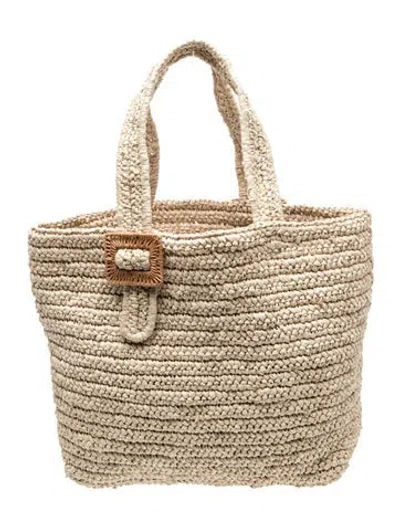 Pre-owned Pamela Munson Raffia Bucket Bag In Neutral
