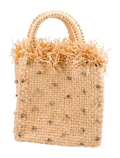 Pre-owned Pamela Munson Raffia Top Handle Bag In Neutral