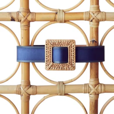 Pamela Munson Rattan Buckle Belt In Navy In Blue