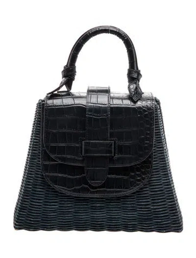 Pre-owned Pamela Munson Straw Top Handle Bag In Blue