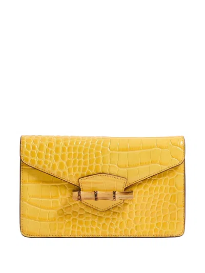 Pamela Munson The Jackie Crocodile-effect Clutch Bag In Yellow