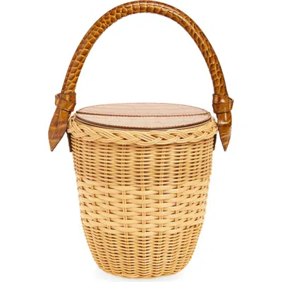 Pamela Munson The Jane Cognac Rattan Shoulder Bag In Brown