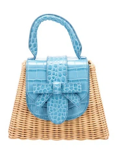 Pre-owned Pamela Munson Wicker Top Handle Bag W/ Tags In Blue
