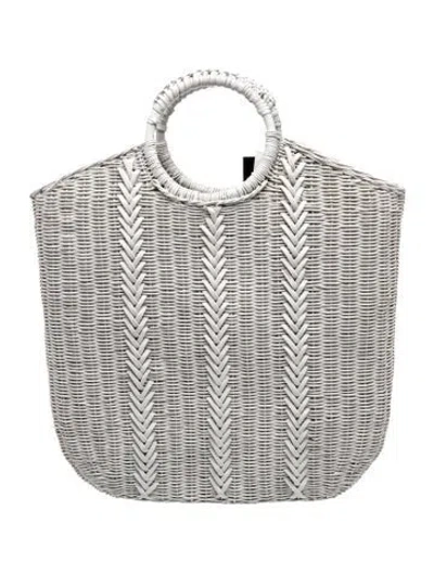 Pre-owned Pamela Munson Wicker Tote W/ Tags In Metallic/silver