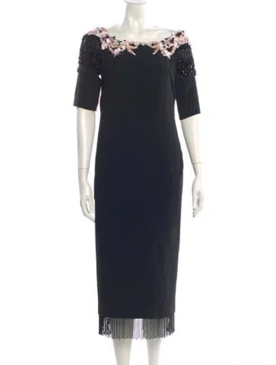 Pre-owned Pamella Roland Bateau Neckline Knee-length Dress In Blue