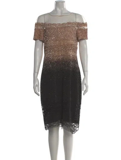Pre-owned Pamella Roland Bateau Neckline Midi Length Dress In Multi