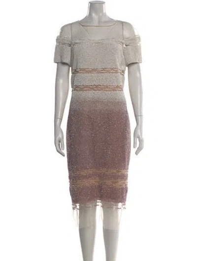 Pre-owned Pamella Roland Bateau Neckline Midi Length Dress In Silver