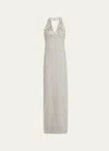 PAMELLA ROLAND BEADED HALTER GOWN WITH CRYSTAL EMBELLISHMENT