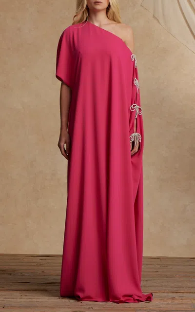 Pamella Roland Bow-detailed Crepe Caftan In Fuchsia