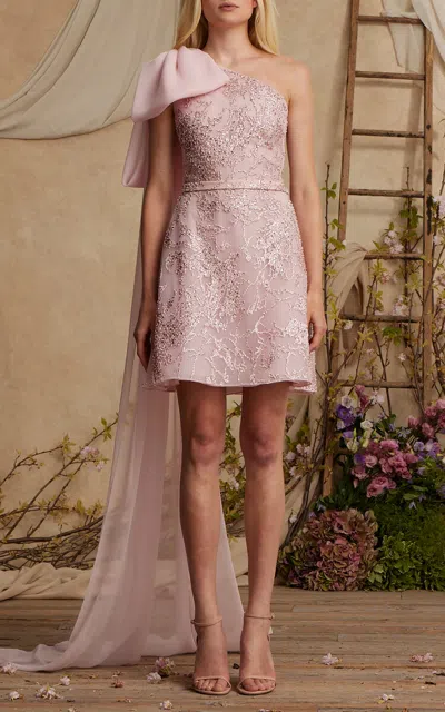 Pamella Roland Bow-detailed Tulle Cocktail Mini Dress In Light Pink