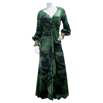 Pre-owned Pamella Roland Breaded Emerald Evening Gown In Green