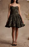 Pamella Roland Cape-back Jacquard Cocktail Mini Dress In Black