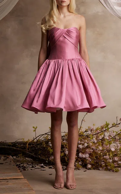 Pamella Roland Cape-back Mikado Cocktail Mini Dress In Pink