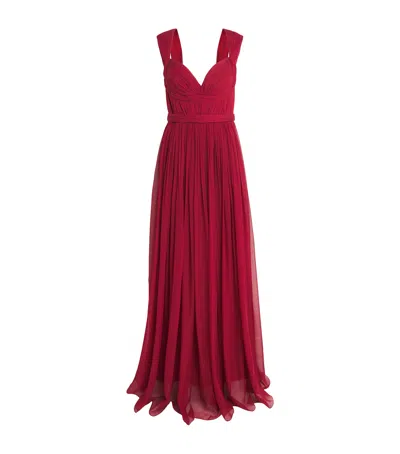 Pamella Roland Chiffon Plunge Gown In Burgundy