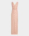 Pamella Roland Column Bead Sequined Tulle Gown In Blush