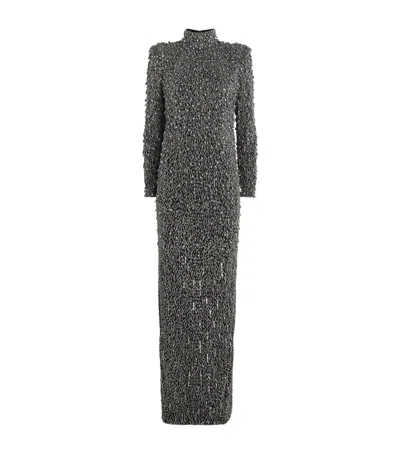Pamella Roland Crystal-embroidered Teardrop Gown In Silver