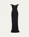 Pamella Roland Off-the-shoulder Crepe Gown In Black