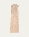 Pamella Roland Crystal Tulle Strapless Gown With Detachable Cape In Champagne
