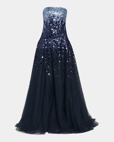 Pamella Roland Degrade Beaded Tulle Ball Gown In Orange