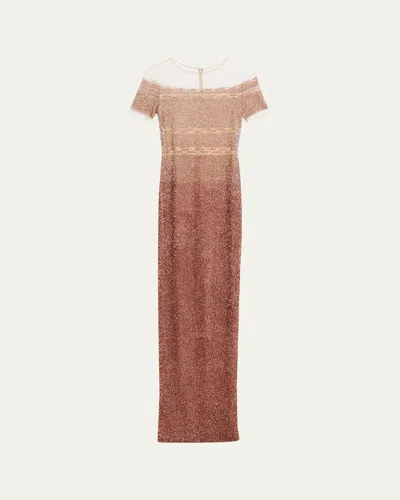 Pamella Roland Degrade Sequin Illusion Column Gown