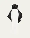 Pamella Roland Draped Mikado Strapless Tulle-corset Crepe Gown In Black Ivory