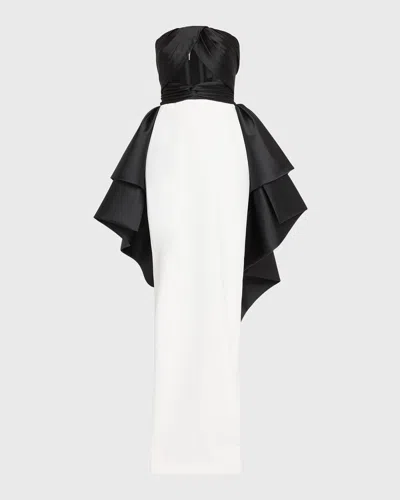 PAMELLA ROLAND DRAPED MIKADO STRAPLESS TULLE-CORSET CREPE GOWN