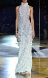 Pamella Roland Embellished Halter Tulle Gown In White