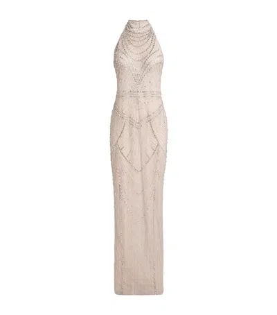 Pamella Roland Embellished Halterneck Gown In Brown