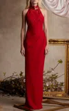Pamella Roland Embellished-neck Crepe Gown In Red