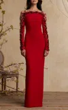 Pamella Roland Embellished Off-the-shoulder Crepe Gown In Red