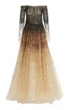 Pamella Roland Embellished Ombre-tulle Off-the-shoulder Gown In Black