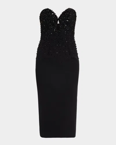 Pamella Roland Embellished Strapless Crepe Midi Gown In Black